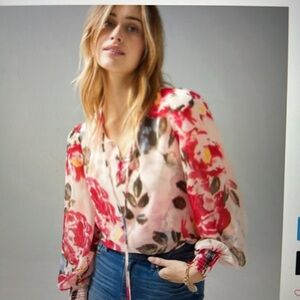 WHBM Chiffon Floral Blouse